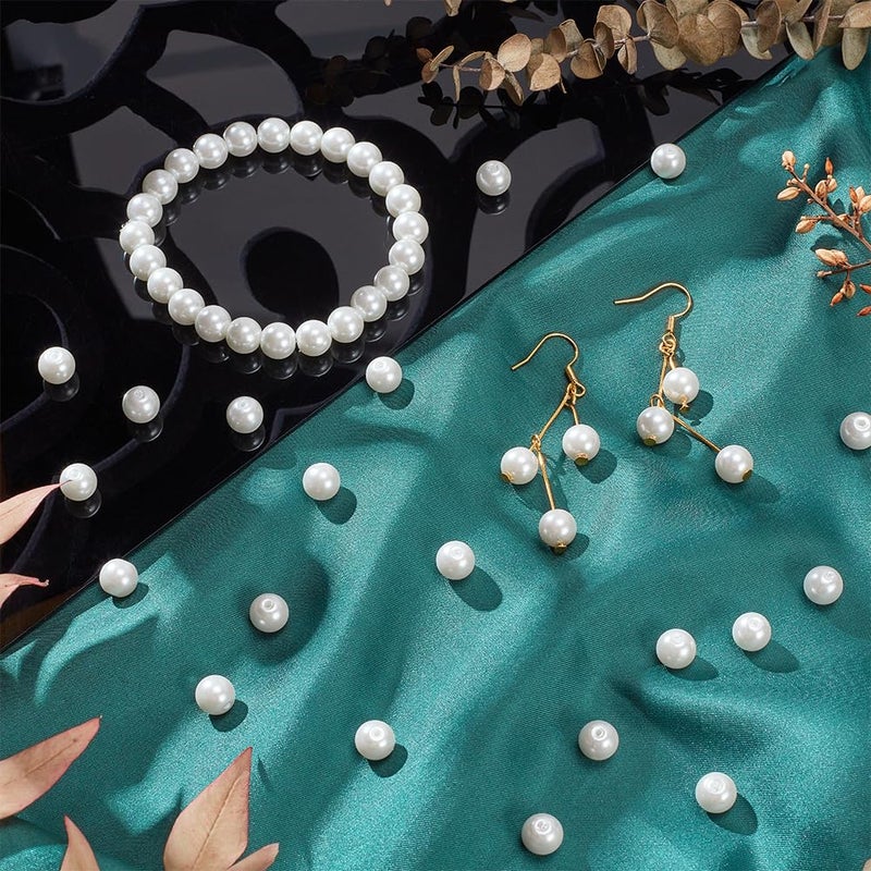 PH PandaHall 200 Pcs 8mm Tiny Satin Luster Glass Pearl Bead Round Loose Spacer Beads for Earring Bracelet Necklace Jewelry Making, White - Image 5